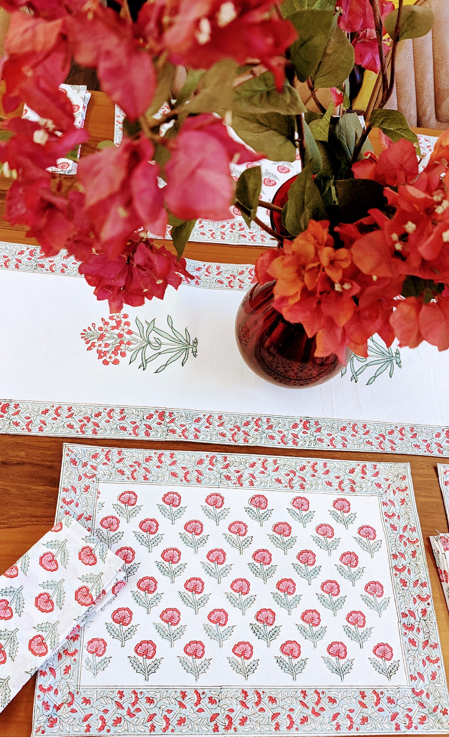 Anaari Red - Block Print Table Linen Set