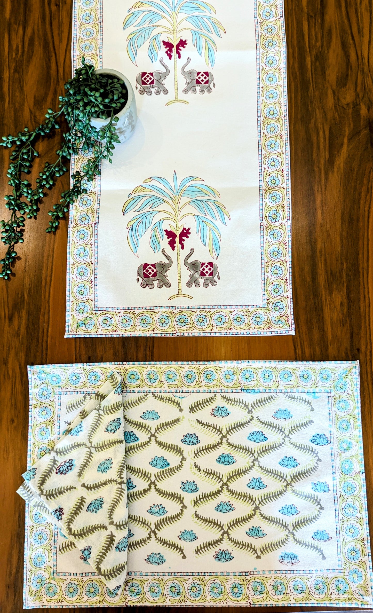 Asmani Blue -Block Print Table Linen Set