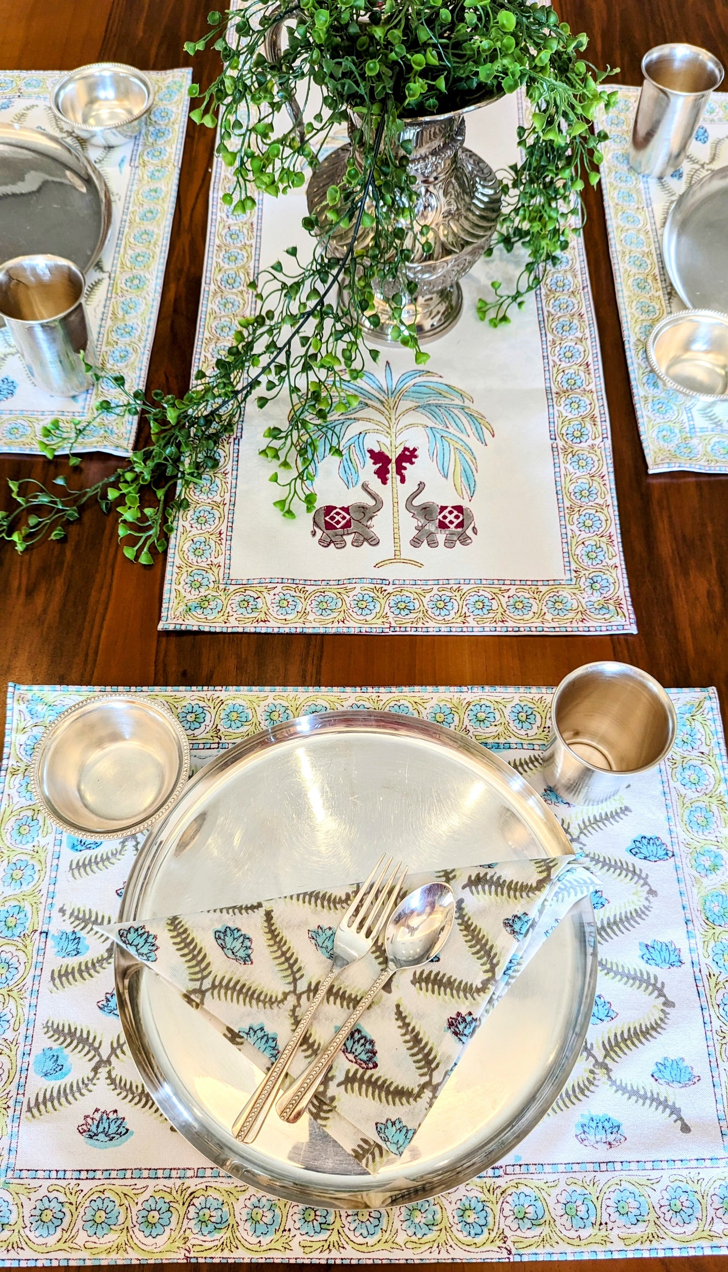 Asmani Blue -Block Print Table Linen Set