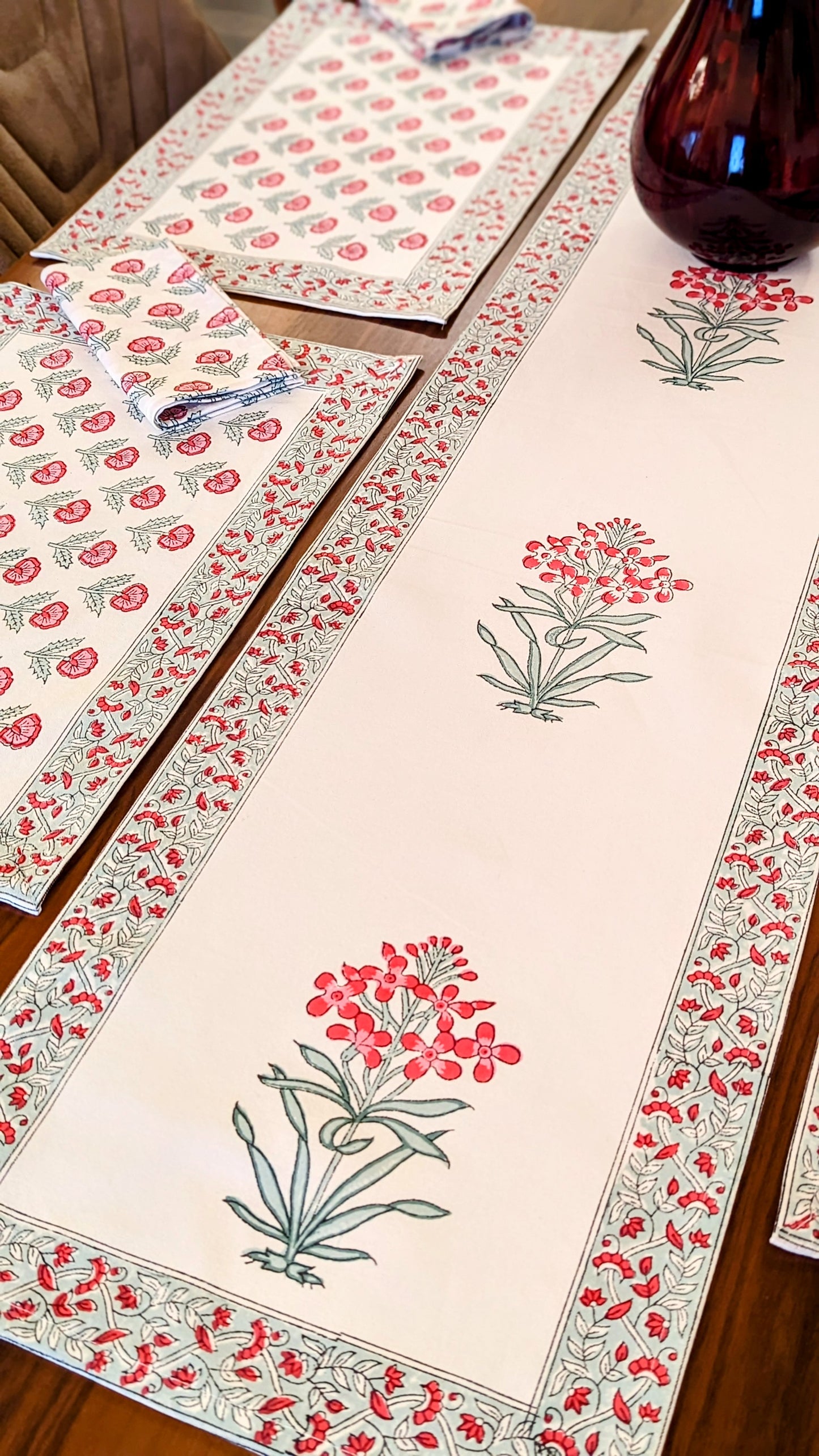 Anaari Red - Block Print Table Linen Set